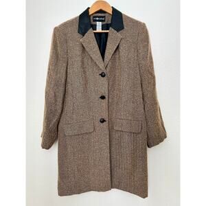 Vintage 80s 90s Sag Harbor Mid Length Tailored Top Coat - Brown Herringbone - 12
